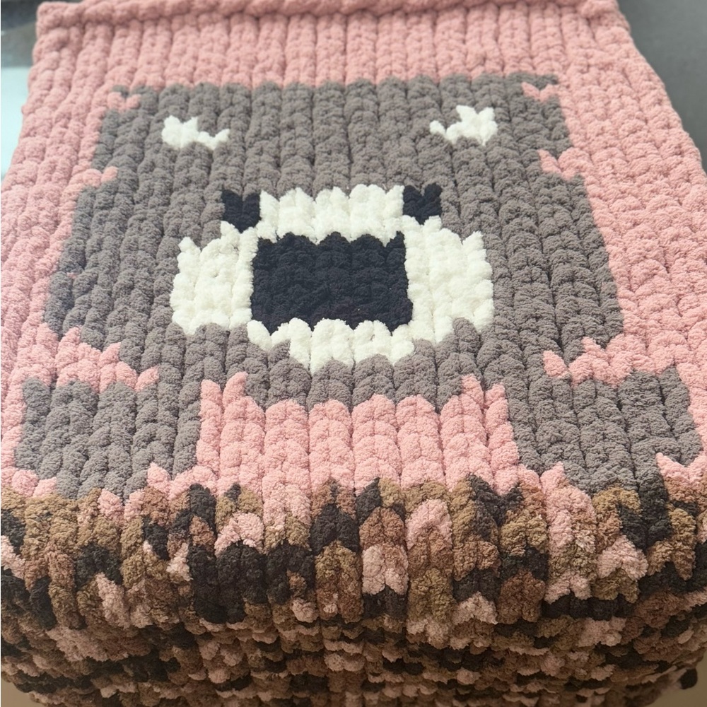 Kids Pink and Brown Bear Blanket